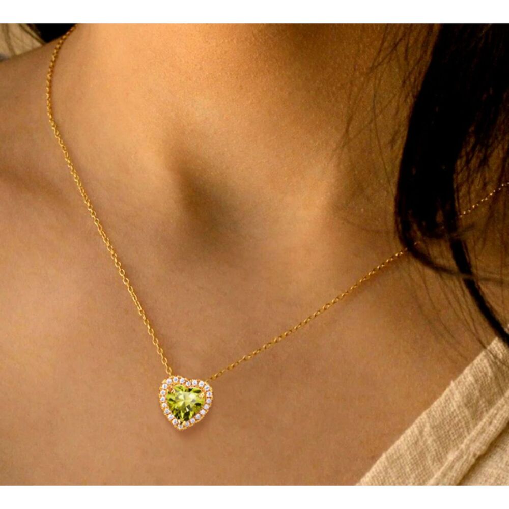 Gold Plated August Birthstone Heart Necklace Peridot Crystal Pendant Women